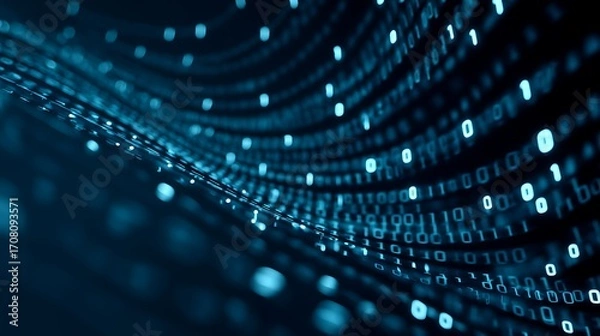 Obraz A digital wave of binary numbers, representing data and information.
