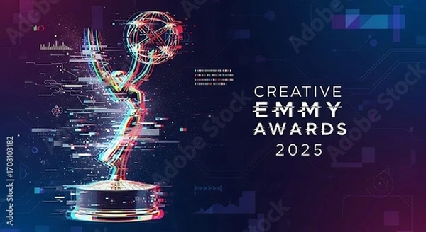 Obraz A futuristic digital art representation of the Emmy statuette for the Creative Emmy Awards 2025.