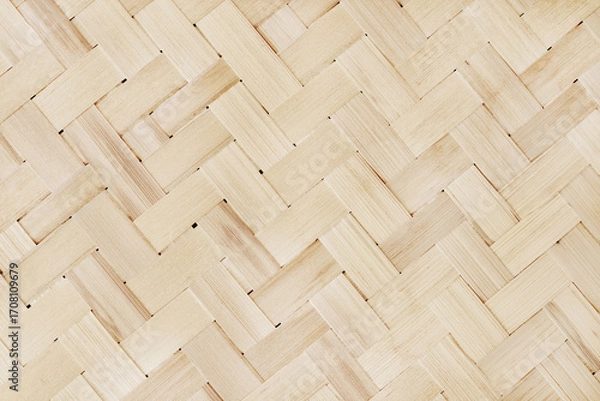 Fototapeta Old bamboo weaving pattern, woven rattan mat texture for background and design art work.