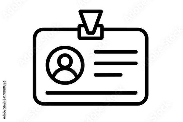 Fototapeta User ID card icon vector. Identification badge graphic. Line art symbol for personal identity, employee pass, security access, member profile, and contact information.