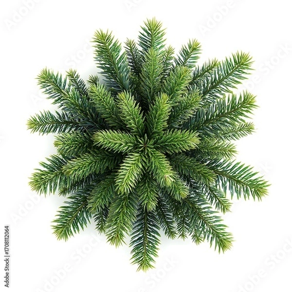 Fototapeta Top view of a fir tree branch isolated on white