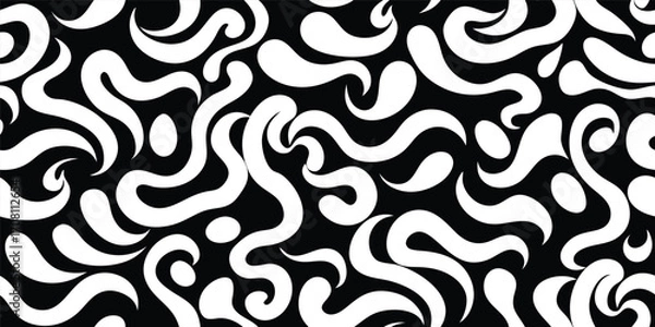 Fototapeta Abstract swirls pattern in black and white background modern seamless design fluid shapes curvy lines unique minimalist monochrome backdrop