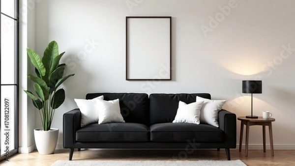 Fototapeta Modern Living Room With Blank Frame