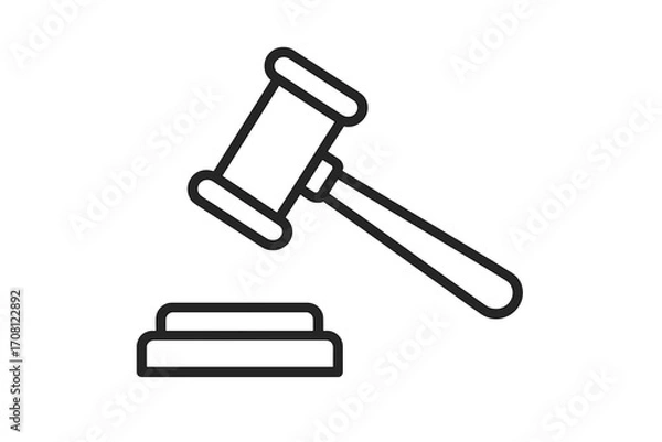 Fototapeta Judge gavel icon for law and justice. Court hammer symbol for verdict and sentence. Legal auction bid concept. Authority and decision pictogram. Line art vector illustration.