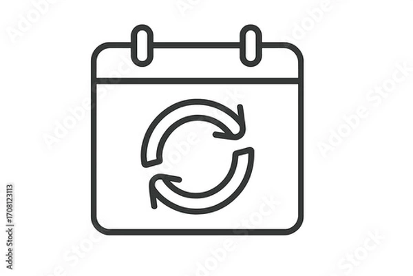 Obraz Recurring event icon. Calendar with refresh arrows. Reschedule, update, sync symbol. Vector line art for agenda, schedule, subscription renewal. Continuous process concept.