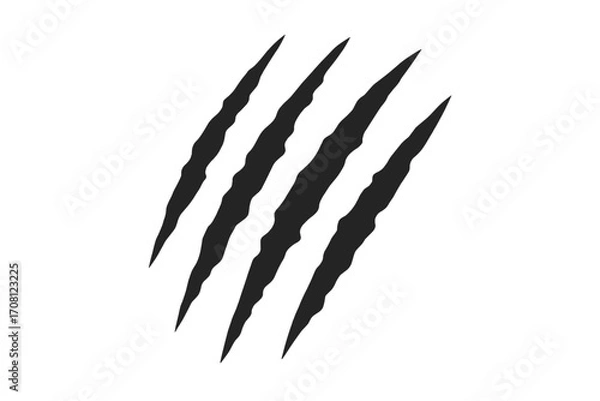 Obraz Claw scratch marks vector silhouette. Animal claw scratches icon. Monster, tiger, bear, or cat attack. Wild beast rip, tear effect. Halloween horror damage graphic.
