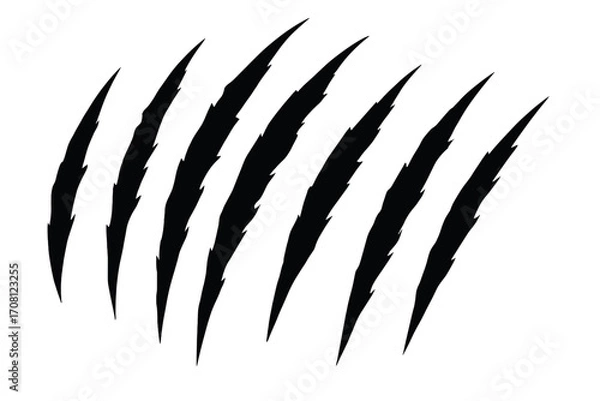 Obraz Claw scratch marks vector illustration. Animal claw slashes, tiger rips, and monster tear marks. Predator attack damage effect silhouette. Wild beast trail design element.