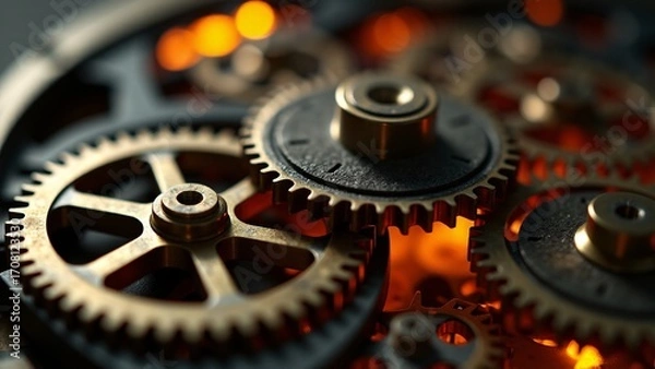 Fototapeta Macro View Of Intricate Gear System