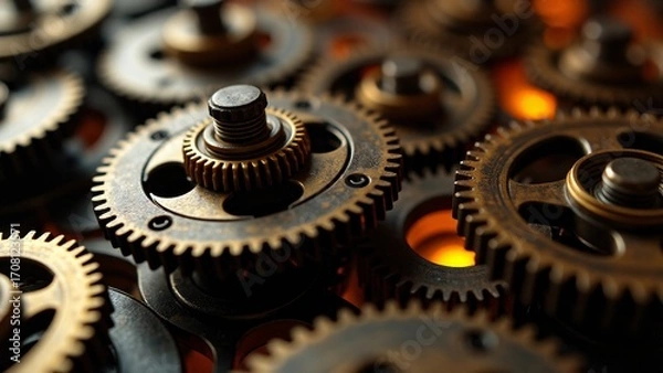 Fototapeta Close Up Of Intricate Gear Mechanisms