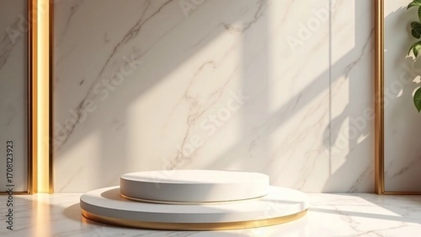 Fototapeta Elegant White Marble Product Display Podium