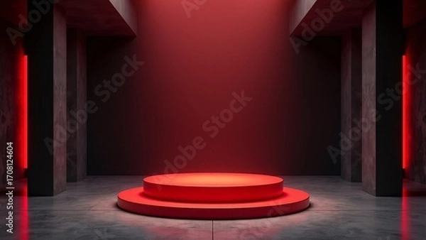 Fototapeta Red Podium In Abstract Concrete Space
