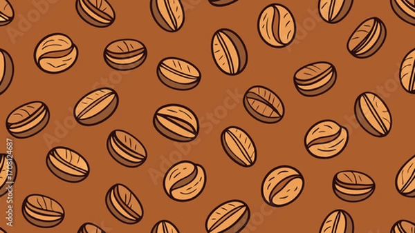 Fototapeta Seamless pattern of stylized coffee beans on brown background coffee shop aroma culinary theme vector art minimalist design caffeine illustration