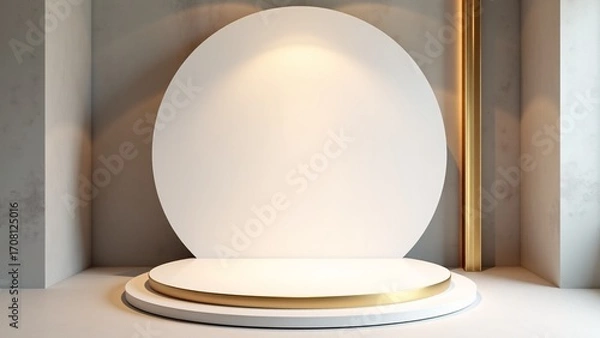 Fototapeta White Podium With Circle Backdrop Display