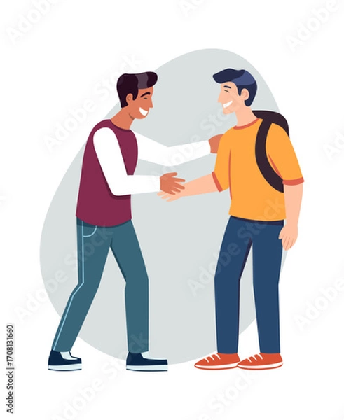 Fototapeta long-awaited meeting. cartoon characters, people return home, end working day. vector cartoon concept illustration.
