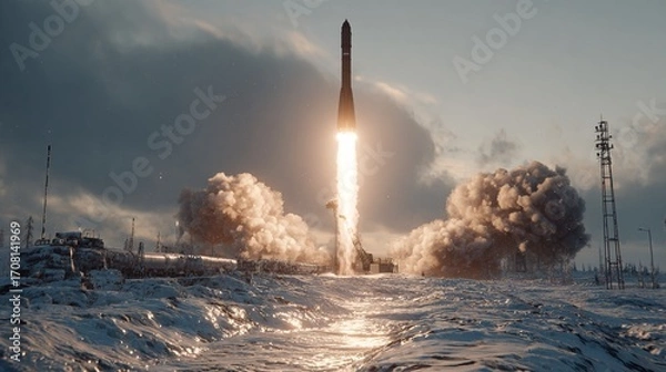 Fototapeta balistic missile launch, generated image
