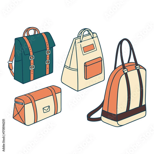 Obraz Collection of Bags and Backpacks | Fashion Handbag & Backpack Vector Set