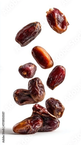 Fototapeta photograph of dates falling, isolated on a white background