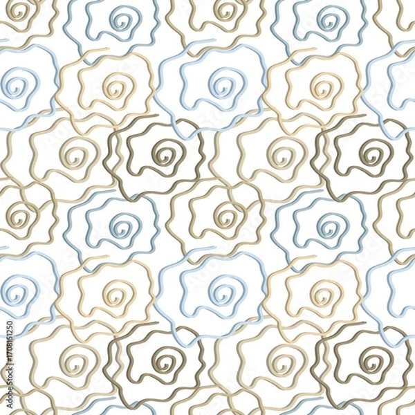 Fototapeta Exotic tribal seamless pattern with hand drawn brush strokes and flowers. Gouache painting background with scribble stripes. Waves or flowers.