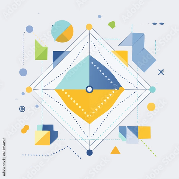 Fototapeta Abstract Geometric Design with Yellow Blue and Green Shapes