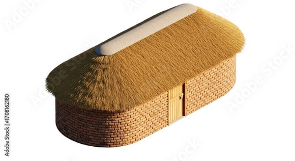 Fototapeta african hut 3d model ancient village thatch home, isolated on transparent background