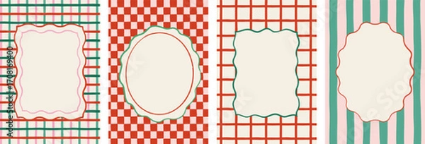 Fototapeta Christmas frames, backgrounds. Hand drawn Christmas background set, cards, banners, prints with patterns and frames. Vector art and illustration