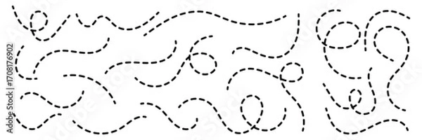 Fototapeta Hand drawn dotted line. Curly dotted line sign. Long dashed hand drawn squiggle. Dotted spiral curve line. Vector illustration. EPS 10