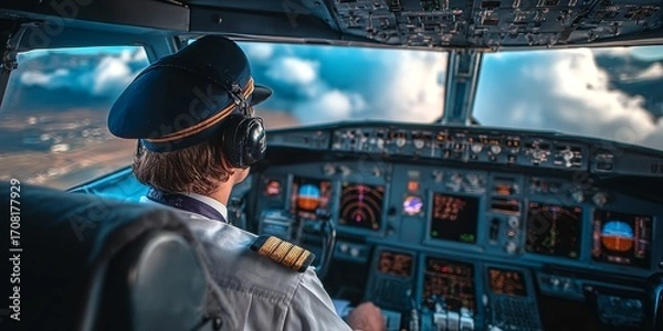 Fototapeta Aviator in Control A Comprehensive View from the Cockpit, Mastering Flight with Precision and Skill