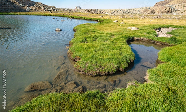 Fototapeta The scenic views of glacial Sat lakes, located on Cilo Mountains, which has an altitude of 3,500 meters, would become a new tourist attraction for nature lovers across the world in Hakkari, Turkey