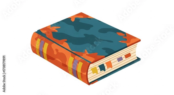 Fototapeta Vibrant Camouflage Book with a Striped Spine and Colorful Page Marker Tabs