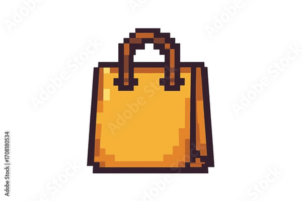Fototapeta Shopping bag pixel art icon. 8-bit retro video game style graphic. E-commerce, online store symbol. Concept for retail, sale, purchase, and digital marketplace. Vector.