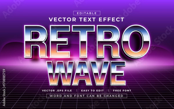 Fototapeta Retro Wave 3D editable text effect style