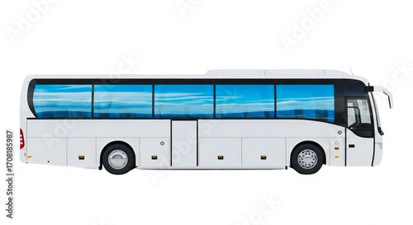 Fototapeta Sleek White Bus Modern Public Transport for Urban and Tourist Travel, Featuring Large Panoramic Windows and a Comfortable Design