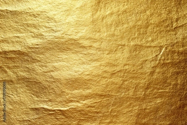 Fototapeta Bright shiny gold foil texture pattern wallpaper background with copy space. Grunge aesthetic, shimmering effect, luxurious, expensive golden yellow backdrop 