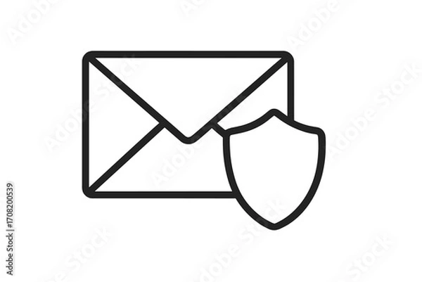 Fototapeta Email protection line icon. Secure message, mail security concept. Spam filter, data privacy symbol. Antivirus shield for correspondence. Cybersecurity, internet safety vector.