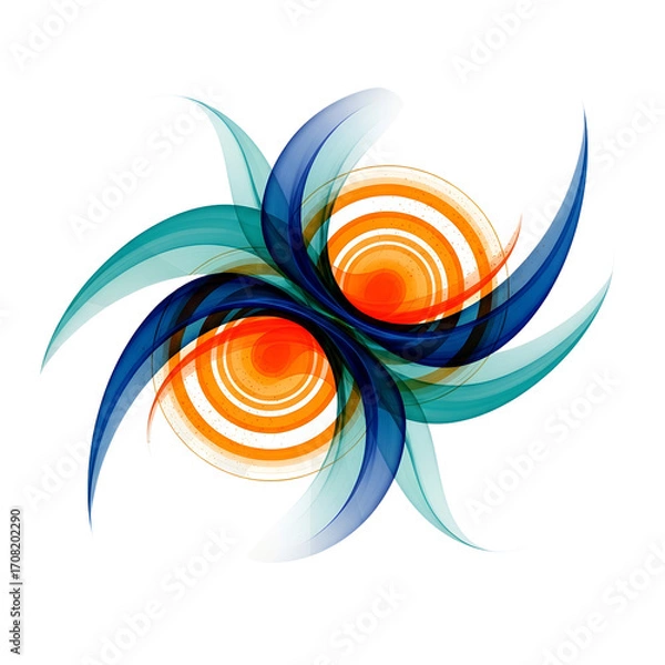 Obraz Vibrant abstract swirling digital art with orange and blue flowing shapes image isolated on a white transparent background png file download.
