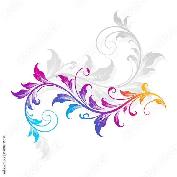 Obraz White floral flourish with vibrant gradient accents on white purple isolated on a white transparent background png file download.
