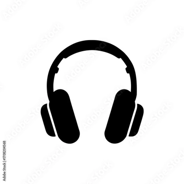 Fototapeta Minimalist black silhouette of headphones on a plain white background