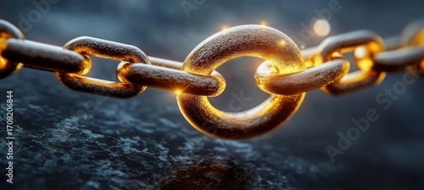 Fototapeta Solid Golden Connection Highlights Interlocking Chain Segments and Heavy-Duty Strong Binding Links