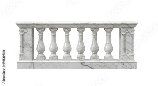 Fototapeta A detailed close-up view of a classic marble balustrade featuring elegantly carved balusters and a sturdy top rail, perfect for architectural design elements