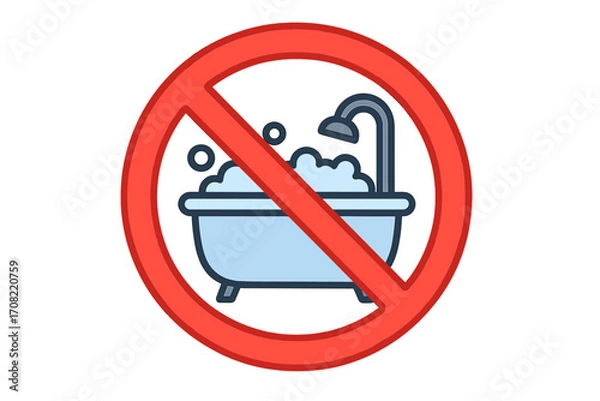 Fototapeta Prohibited bathtub no bathing sign vector icon, no shower or bath allowed symbol, bathroom restriction safety warning, vector cartoon illustration for websites apps infographics