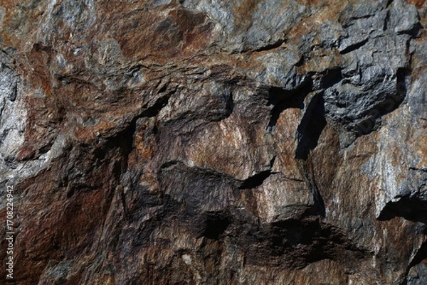 Obraz Mica schist medium-grained metamorphic rock in Spain. Metamorphic rock from Paleozoic geological era in Earth.