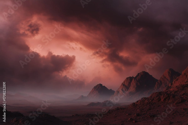 Obraz Dramatic Red Sky Over Rocky Mountains