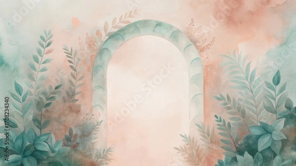 Obraz Soft muted terracotta archway delicate botanical accents gentle natural light backdrop