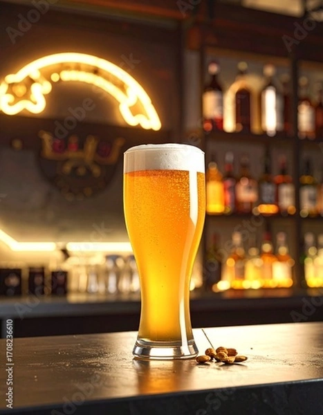 Fototapeta a glass of beer with colorful, set on a neon