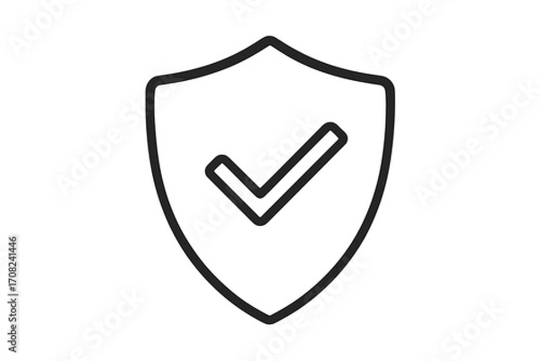 Fototapeta Security shield with check mark. Vector line icon for protection and safety. Verified and approved badge concept. Guarantee, data privacy, antivirus, and quality control symbol.