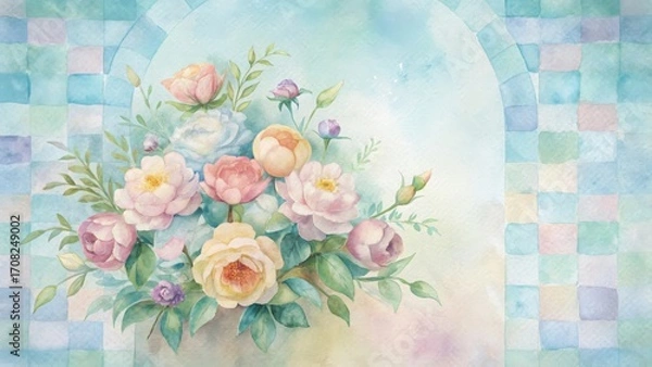 Obraz Vibrant botanical beauty lush bouquet of roses and delicate greenery soft pastels background