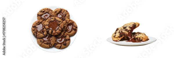 Fototapeta Delicious chocolate chip cookies on transparent background culinary art studio setting