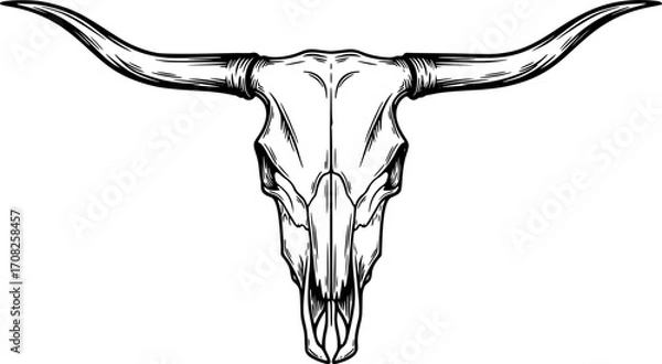 Fototapeta Detailed linework longhorn steer skull western americana rustic animal skull art vector
