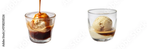 Fototapeta Delicious ice cream dessert with espresso shot transparent background studio setting close-up