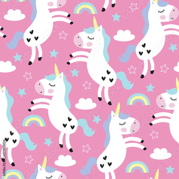 Fototapeta seamless cute unicorn pattern vector illustration